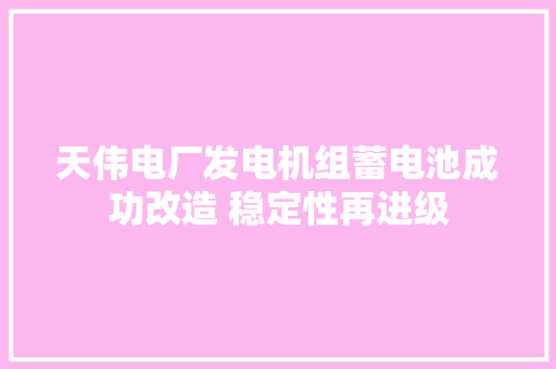 天伟电厂发电机组蓄电池成功改造 稳定性再进级