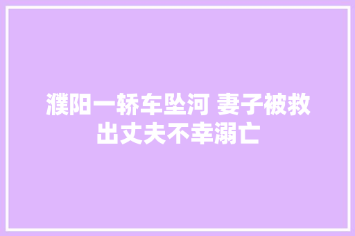 濮阳一轿车坠河 妻子被救出丈夫不幸溺亡
