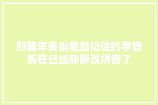 那些年费垂老劲记住的字音现在已经静静改拼音了