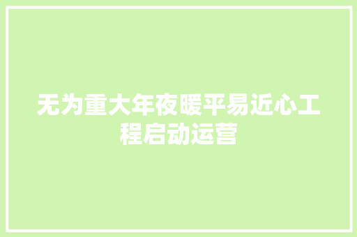无为重大年夜暖平易近心工程启动运营