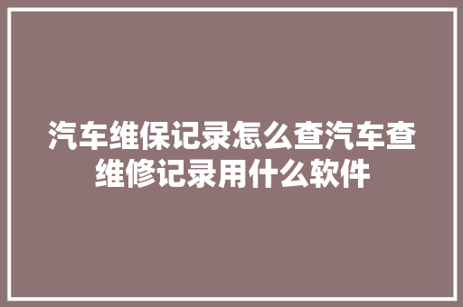 汽车维保记录怎么查汽车查维修记录用什么软件