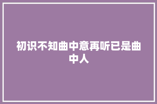 初识不知曲中意再听已是曲中人