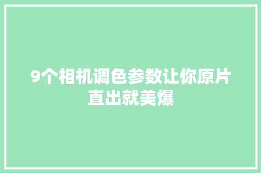 9个相机调色参数让你原片直出就美爆