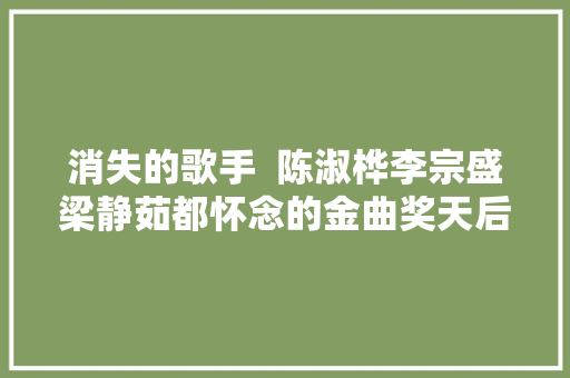 消失的歌手  陈淑桦李宗盛梁静茹都怀念的金曲奖天后 休闲娱乐