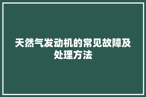 天然气发动机的常见故障及处理方法
