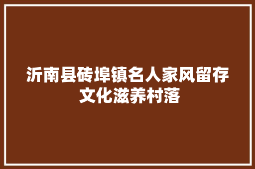 沂南县砖埠镇名人家风留存 文化滋养村落