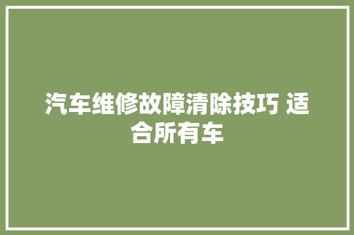 汽车维修故障清除技巧 适合所有车
