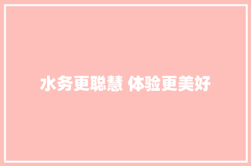 水务更聪慧 体验更美好