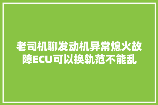 老司机聊发动机异常熄火故障ECU可以换轨范不能乱