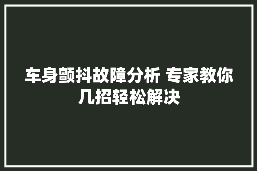 车身颤抖故障分析 专家教你几招轻松解决