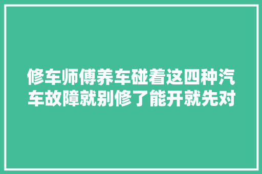 修车师傅养车碰着这四种汽车故障就别修了能开就先对于开吧