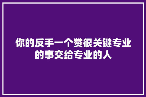 你的反手一个赞很关键专业的事交给专业的人