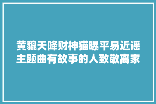 黄貔天降财神猫曝平易近谣主题曲有故事的人致敬离家闯荡的小仙人们