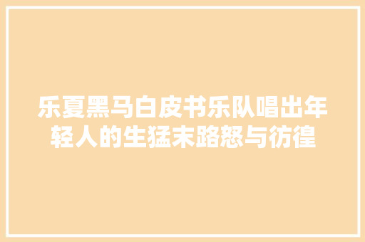 乐夏黑马白皮书乐队唱出年轻人的生猛末路怒与彷徨