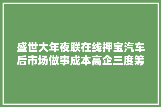 盛世大年夜联在线押宝汽车后市场做事成本高企三度筹划IPO谋钱路