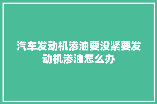 汽车发动机渗油要没紧要发动机渗油怎么办