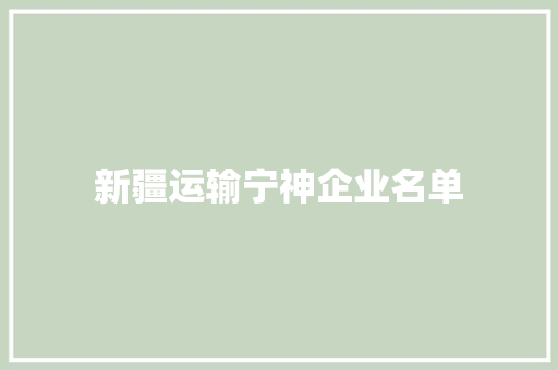 新疆运输宁神企业名单
