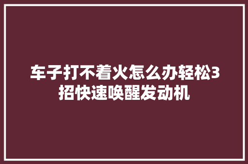 车子打不着火怎么办轻松3招快速唤醒发动机