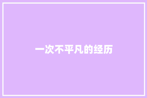 一次不平凡的经历