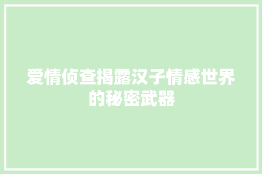 爱情侦查揭露汉子情感世界的秘密武器