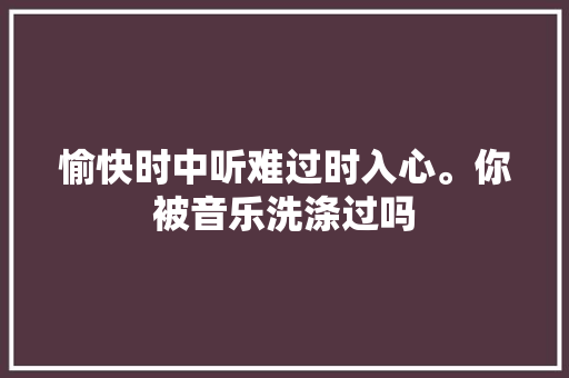 愉快时中听难过时入心。你被音乐洗涤过吗