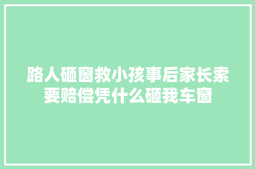 路人砸窗救小孩事后家长索要赔偿凭什么砸我车窗