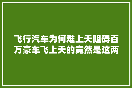 飞行汽车为何难上天阻碍百万豪车飞上天的竟然是这两点