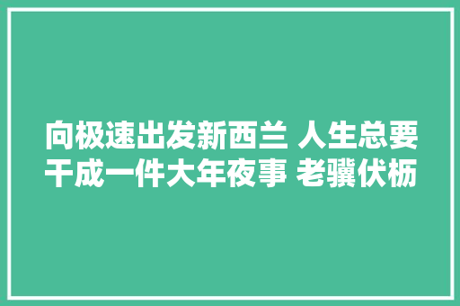 向极速出发新西兰 人生总要干成一件大年夜事 老骥伏枥