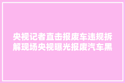 央视记者直击报废车违规拆解现场央视曝光报废汽车黑产链三小时完成切割造假发货全流程