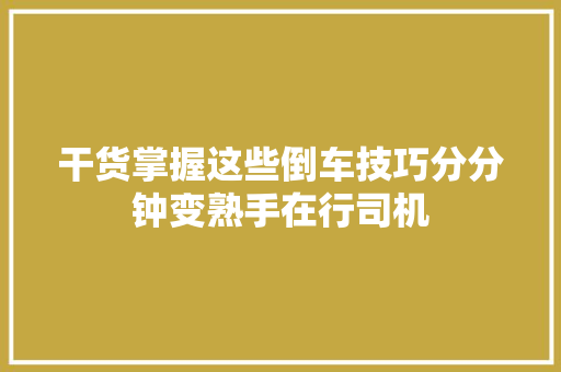 干货掌握这些倒车技巧分分钟变熟手在行司机