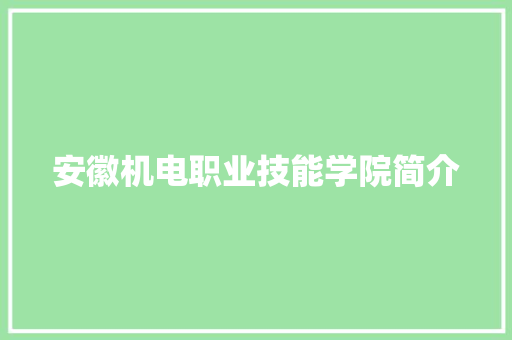 安徽机电职业技能学院简介
