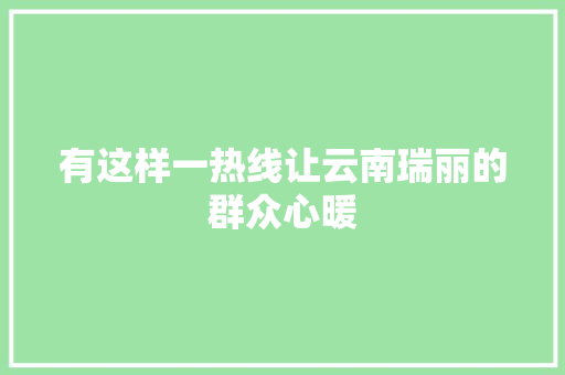 有这样一热线让云南瑞丽的群众心暖