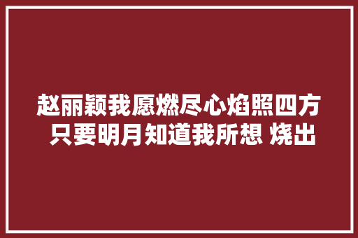 赵丽颖我愿燃尽心焰照四方 只要明月知道我所想 烧出天边一道光间谍新照美炸了