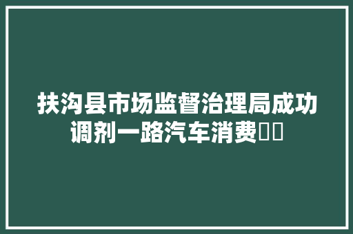 扶沟县市场监督治理局成功调剂一路汽车消费轇轕
