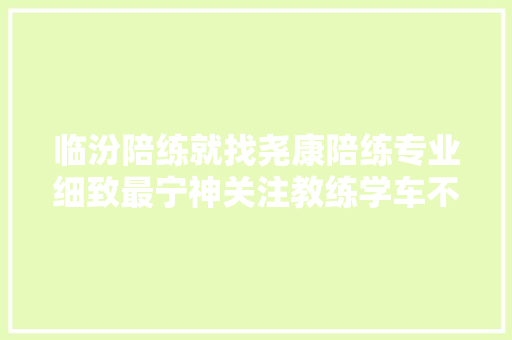 临汾陪练就找尧康陪练专业细致最宁神关注教练学车不迷路