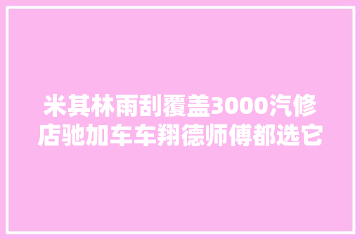 米其林雨刮覆盖3000汽修店驰加车车翔德师傅都选它