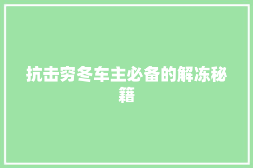 抗击穷冬车主必备的解冻秘籍