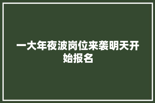 一大年夜波岗位来袭明天开始报名