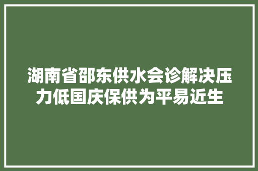 湖南省邵东供水会诊解决压力低国庆保供为平易近生