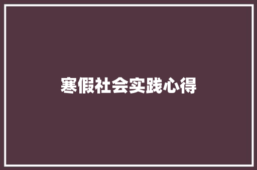 寒假社会实践心得