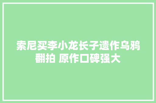 索尼买李小龙长子遗作乌鸦翻拍 原作口碑强大