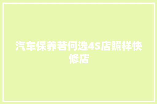 汽车保养若何选4S店照样快修店