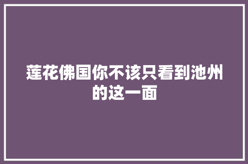 莲花佛国你不该只看到池州的这一面