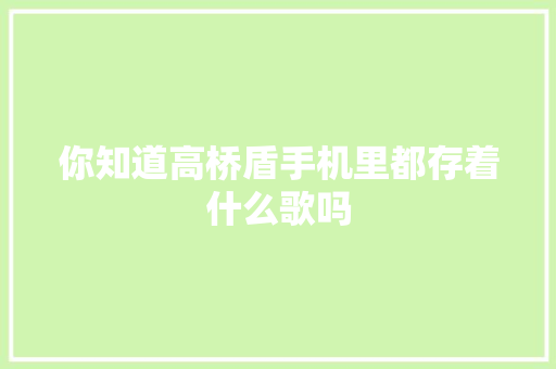 你知道高桥盾手机里都存着什么歌吗