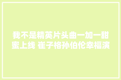 我不是精英片头曲一加一甜蜜上线 崔子格孙伯伦幸福演绎 休闲娱乐