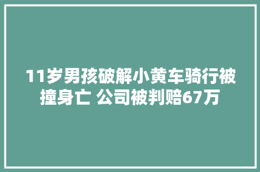 11岁男孩破解小黄车骑行被撞身亡 公司被判赔67万