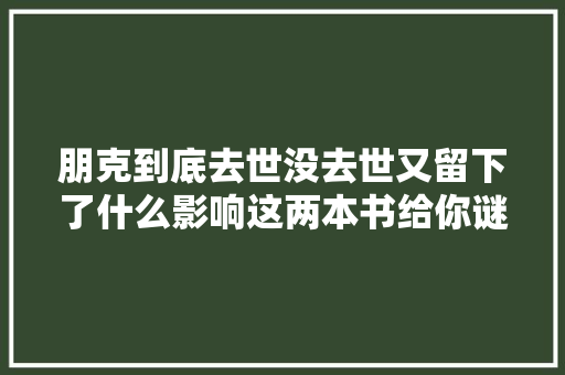 朋克到底去世没去世又留下了什么影响这两本书给你谜底
