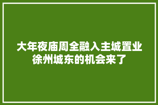 大年夜庙周全融入主城置业徐州城东的机会来了
