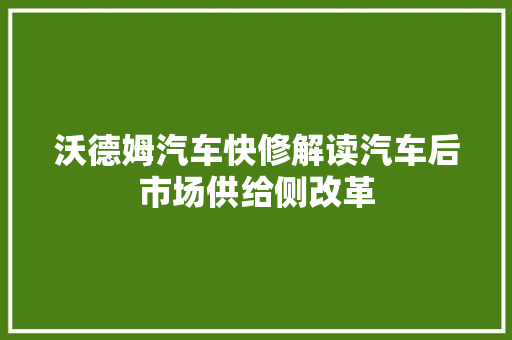 沃德姆汽车快修解读汽车后市场供给侧改革