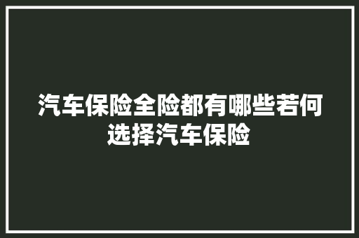 汽车保险全险都有哪些若何选择汽车保险